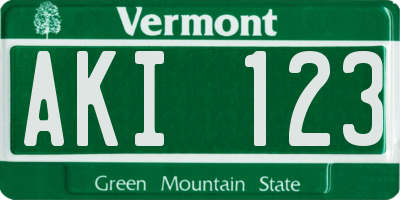 VT license plate AKI123