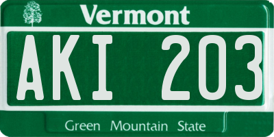 VT license plate AKI203