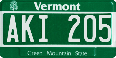 VT license plate AKI205