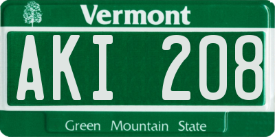 VT license plate AKI208