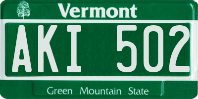 VT license plate AKI502