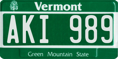 VT license plate AKI989