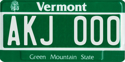 VT license plate AKJ000