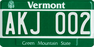 VT license plate AKJ002