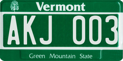 VT license plate AKJ003