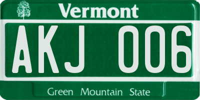 VT license plate AKJ006