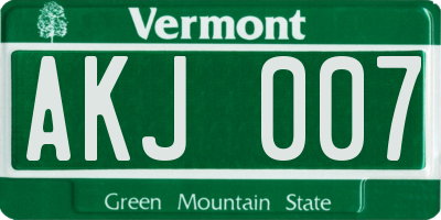VT license plate AKJ007