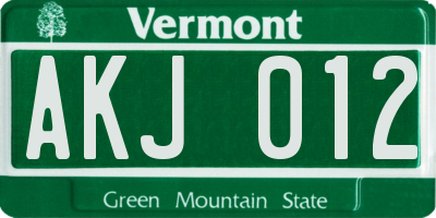 VT license plate AKJ012