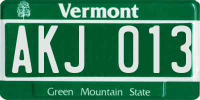 VT license plate AKJ013