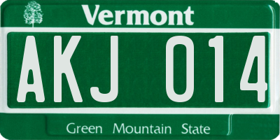 VT license plate AKJ014
