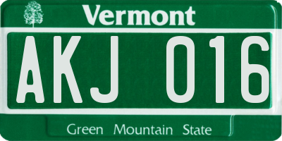VT license plate AKJ016