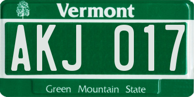 VT license plate AKJ017