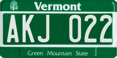 VT license plate AKJ022