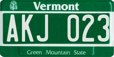 VT license plate AKJ023