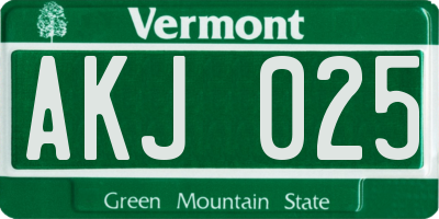 VT license plate AKJ025