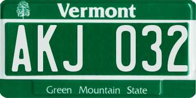 VT license plate AKJ032