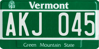 VT license plate AKJ045