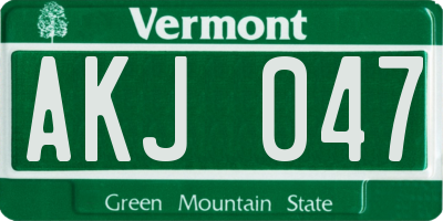 VT license plate AKJ047