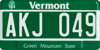 VT license plate AKJ049
