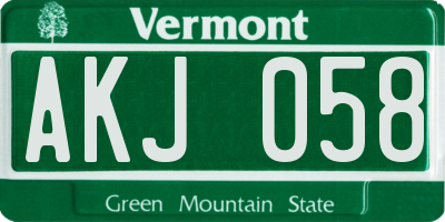 VT license plate AKJ058