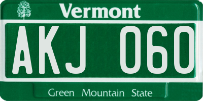 VT license plate AKJ060
