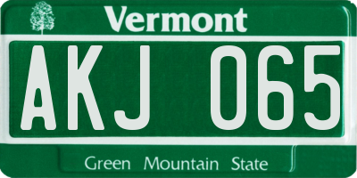 VT license plate AKJ065