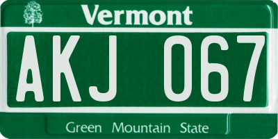 VT license plate AKJ067