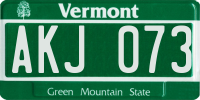 VT license plate AKJ073