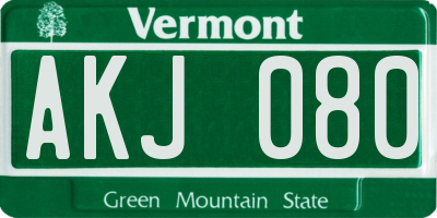 VT license plate AKJ080