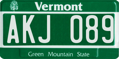 VT license plate AKJ089