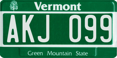VT license plate AKJ099