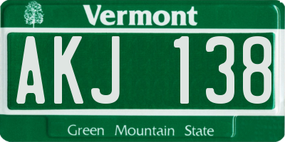 VT license plate AKJ138