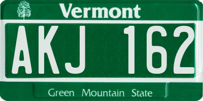 VT license plate AKJ162