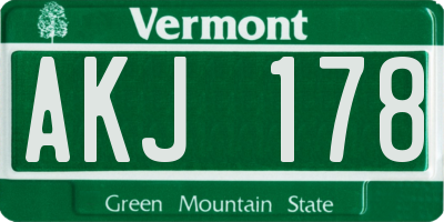 VT license plate AKJ178