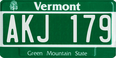 VT license plate AKJ179