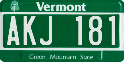 VT license plate AKJ181