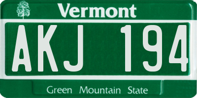 VT license plate AKJ194
