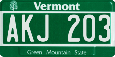 VT license plate AKJ203
