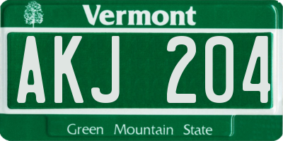 VT license plate AKJ204