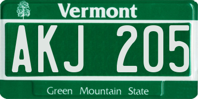 VT license plate AKJ205