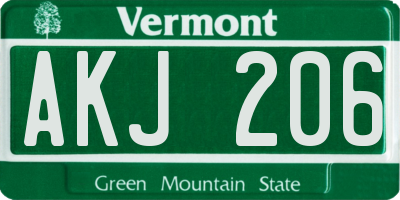 VT license plate AKJ206