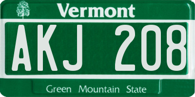 VT license plate AKJ208
