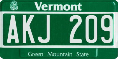 VT license plate AKJ209