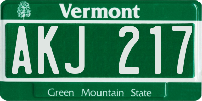 VT license plate AKJ217