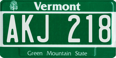 VT license plate AKJ218