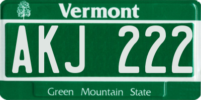 VT license plate AKJ222