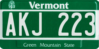 VT license plate AKJ223