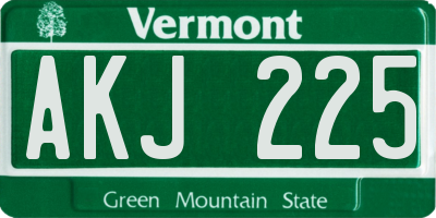 VT license plate AKJ225