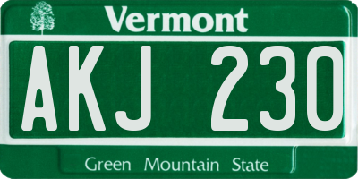 VT license plate AKJ230
