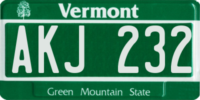 VT license plate AKJ232